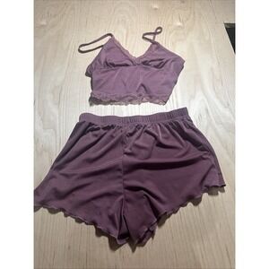 SHEIN Women's M Pajama Set Cami Lace Trim Top & Shorts Mauve Lounge Sleepwear